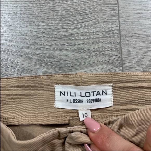 Nili Lotan Khaki Yellow Striped Linen Pants Size 10 - Picture 9 of 14